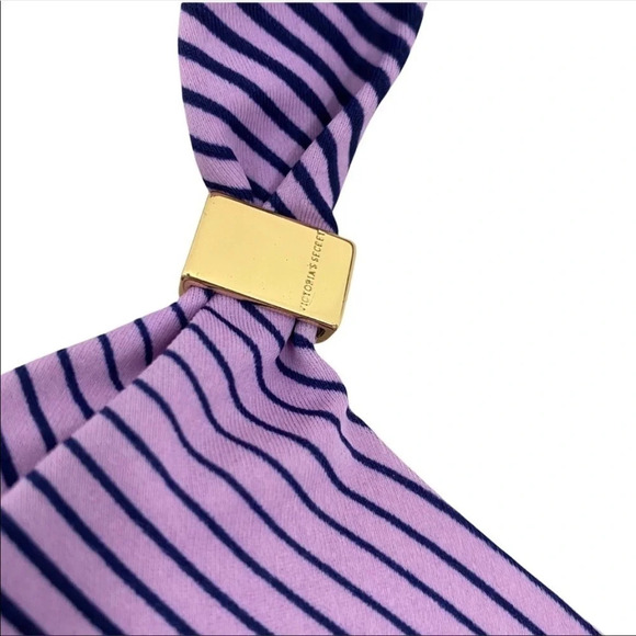 Victoria's Secret Push-Up Bikini Top Striped Halter Purple Blue Size 32 B - Picture 4 of 5